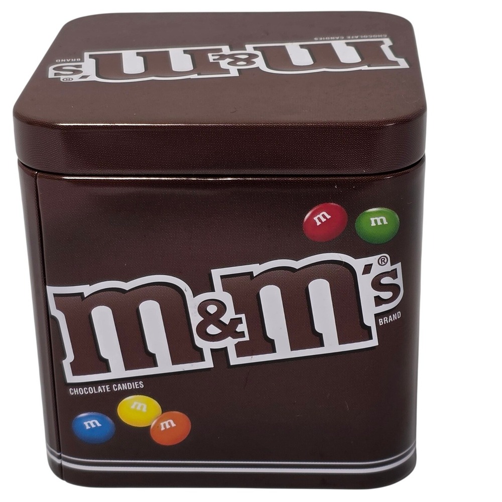 M&M's Chocolate Candy Collectible Square Tin Brown 2017 Frankford Candy Storage